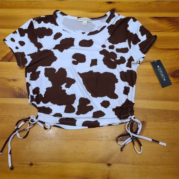 Love Dazed Cow Print Crop Top - Picture 2 of 2